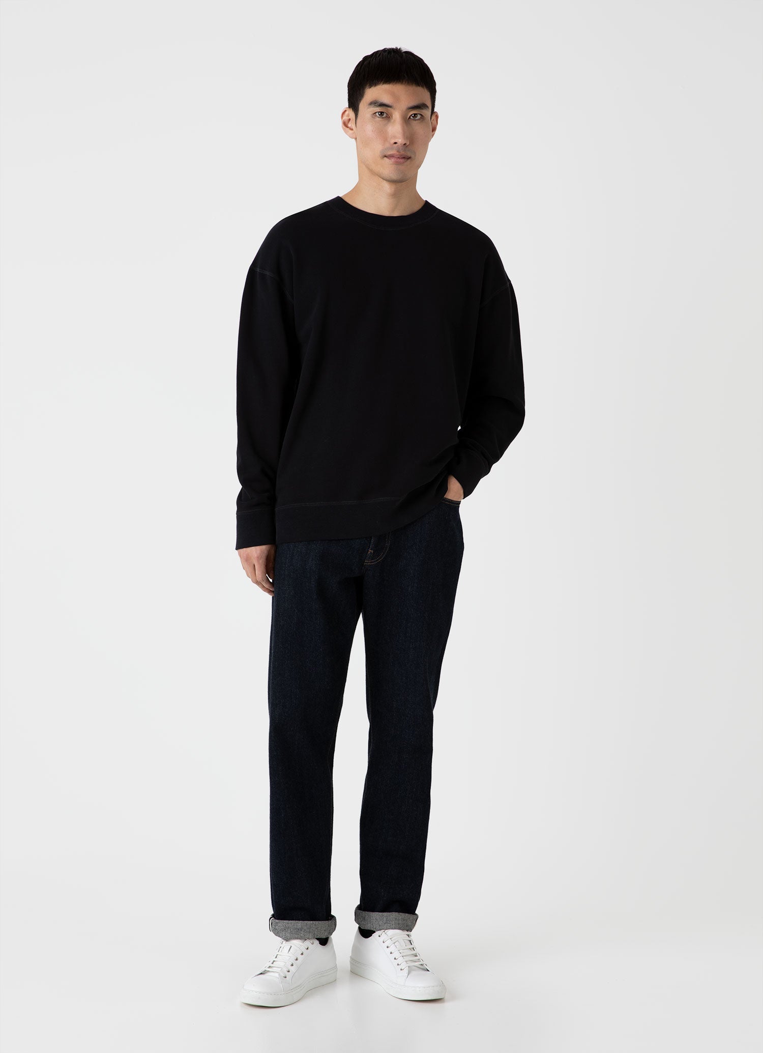 オーバーサイズループバックスウェットシャツ（Black）|Sunspel