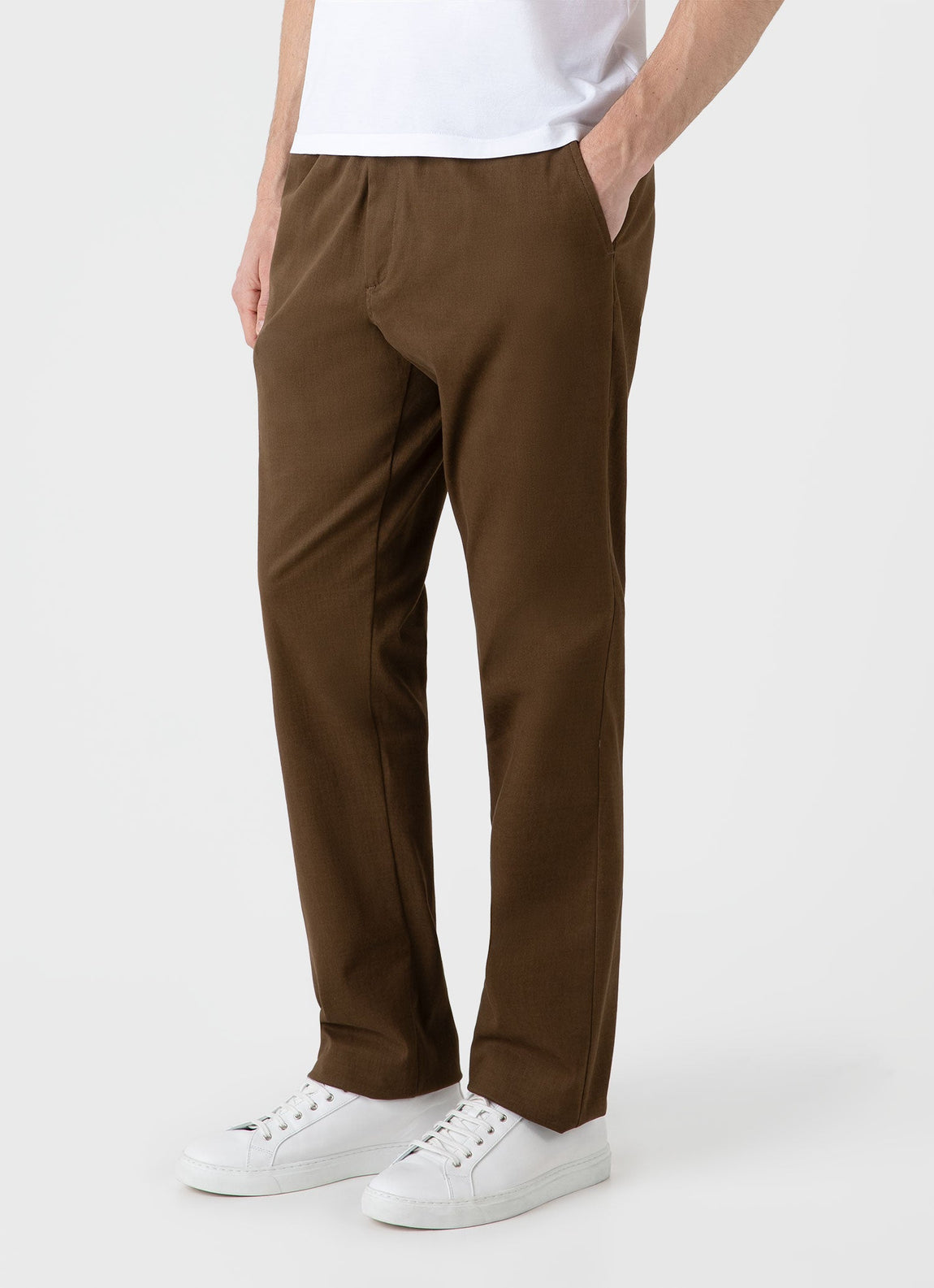 Men's Brushed Cotton Wool Drawstring Trouser in Dark Stone