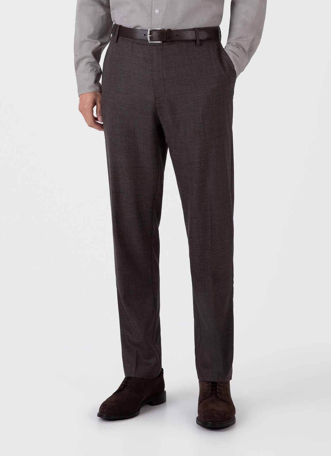 Men's Lightweight Travel Wool Trouser in Light Coffee Melange