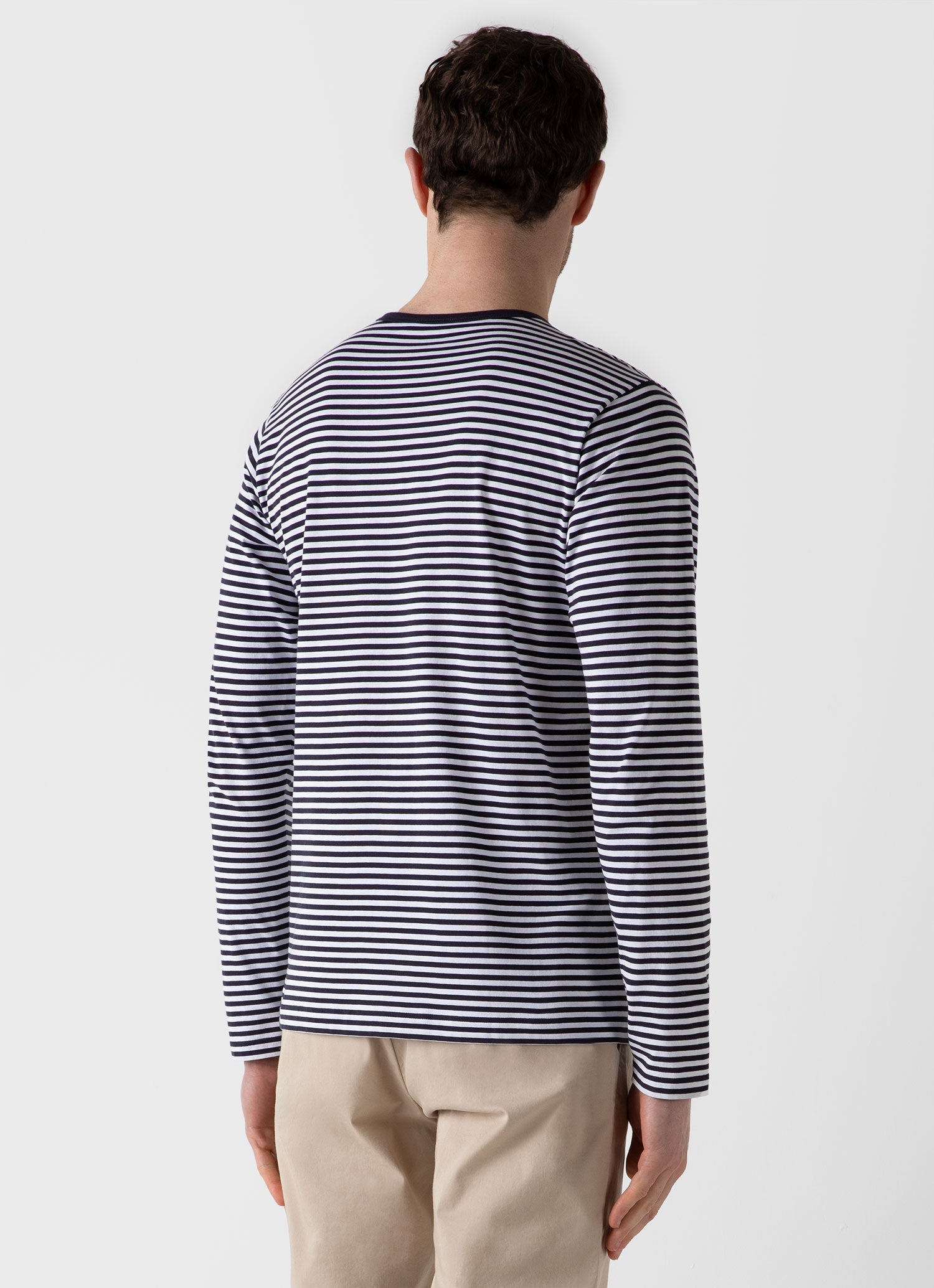 クラシックロングスリーブTシャツ （White/Navy English Stripe）| Sunspel