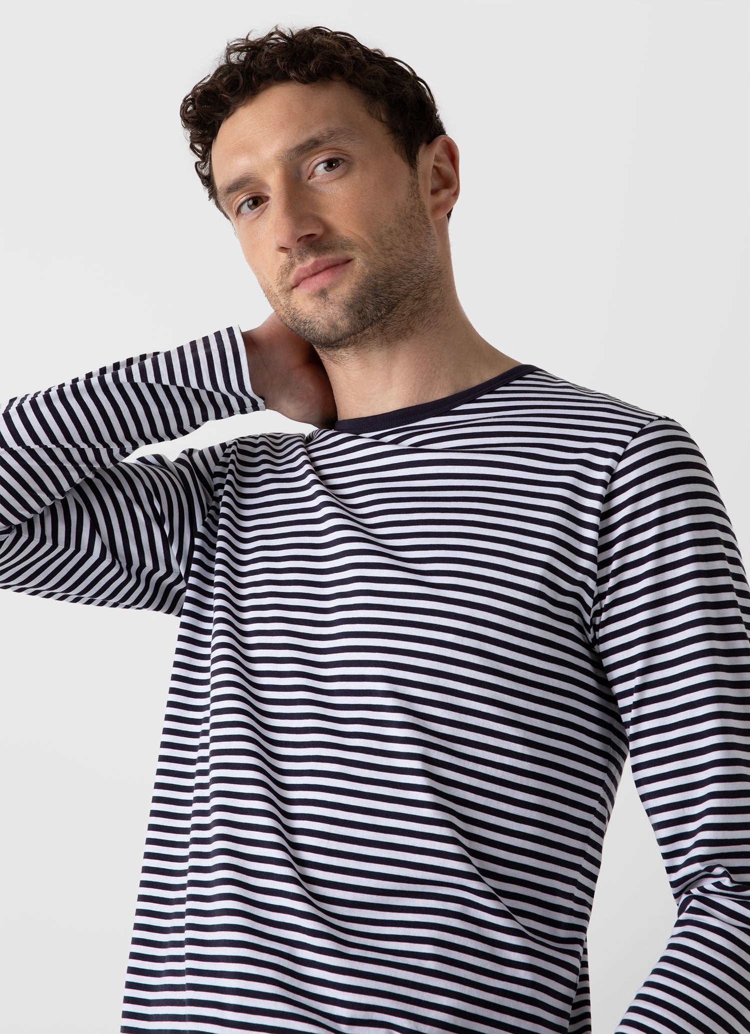 クラシックロングスリーブTシャツ （White/Navy English Stripe）| Sunspel