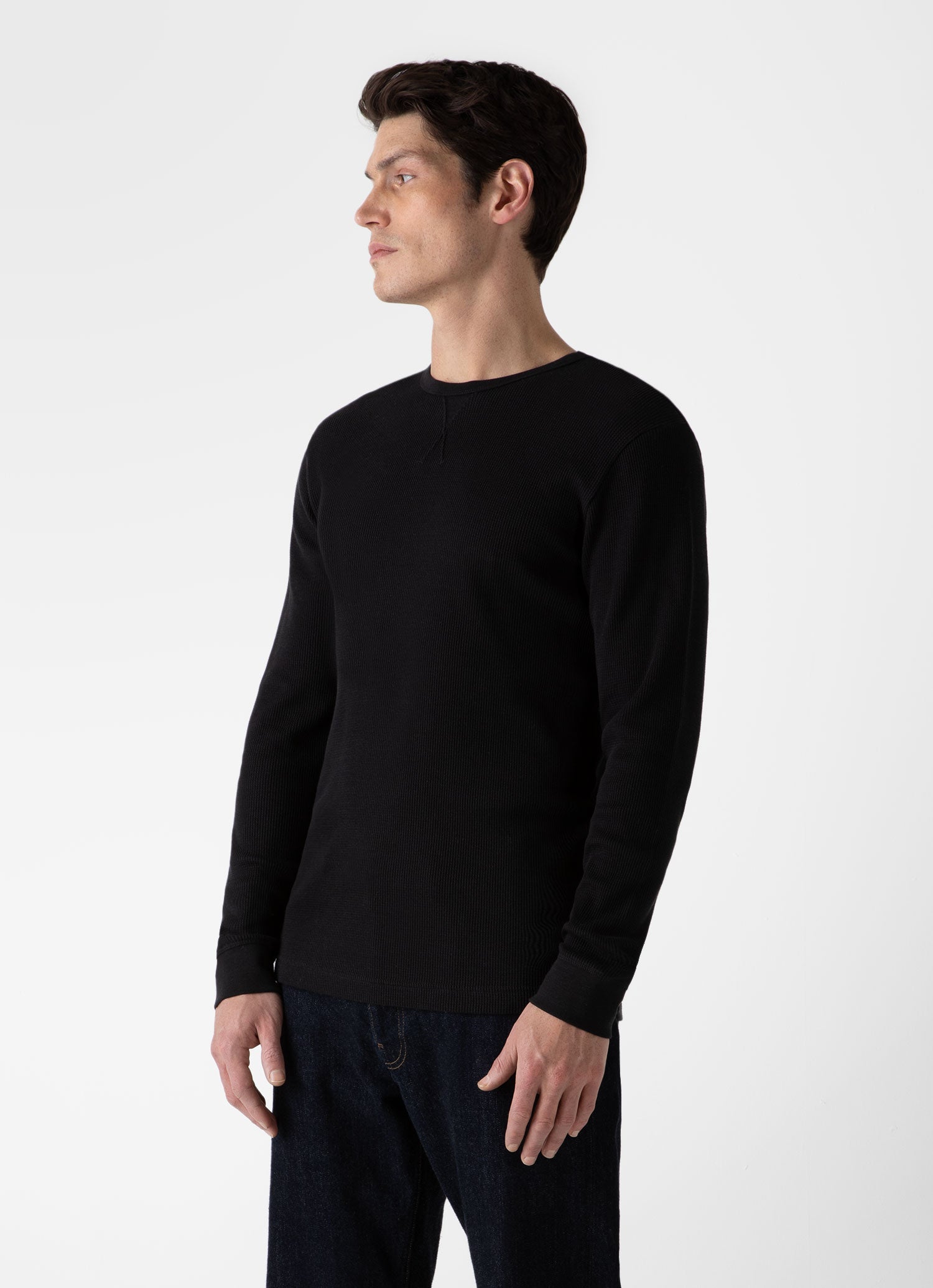 ロングスリーブワッフルTシャツ（Black）| Sunspel