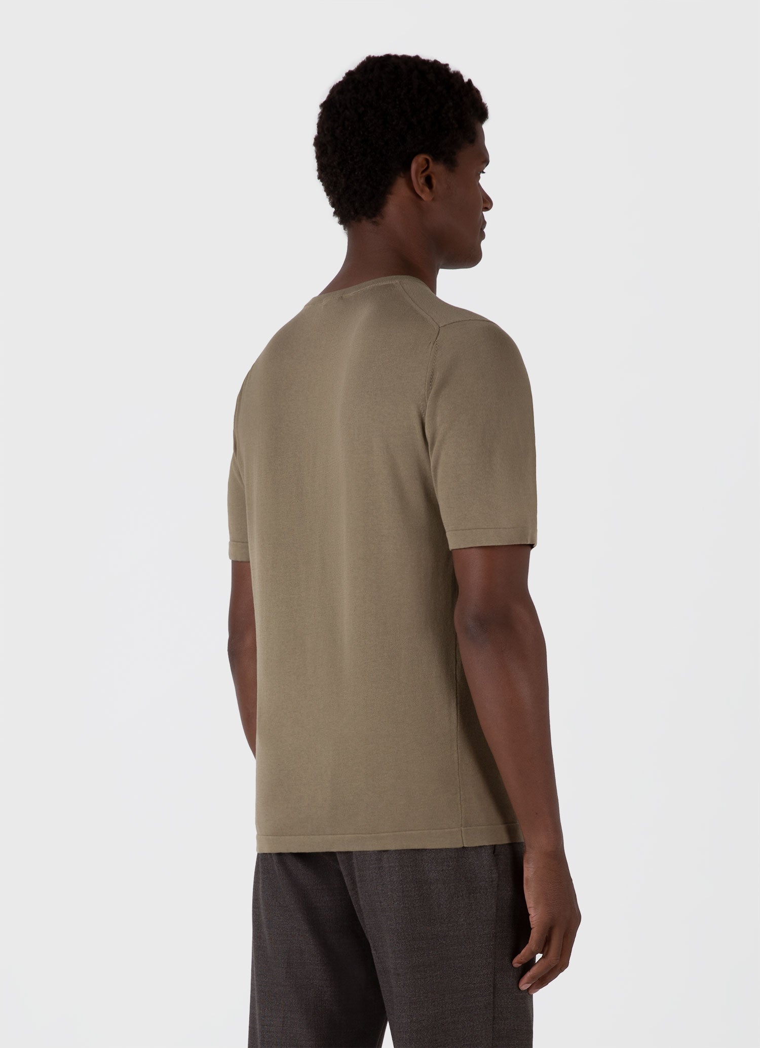 Men's Sea Island Cotton Knit T-shirt in Dark Stone