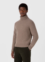 Men's WM Brown Aran Roll Neck in Natural Brown