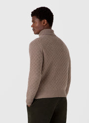 Men's WM Brown Aran Roll Neck in Natural Brown