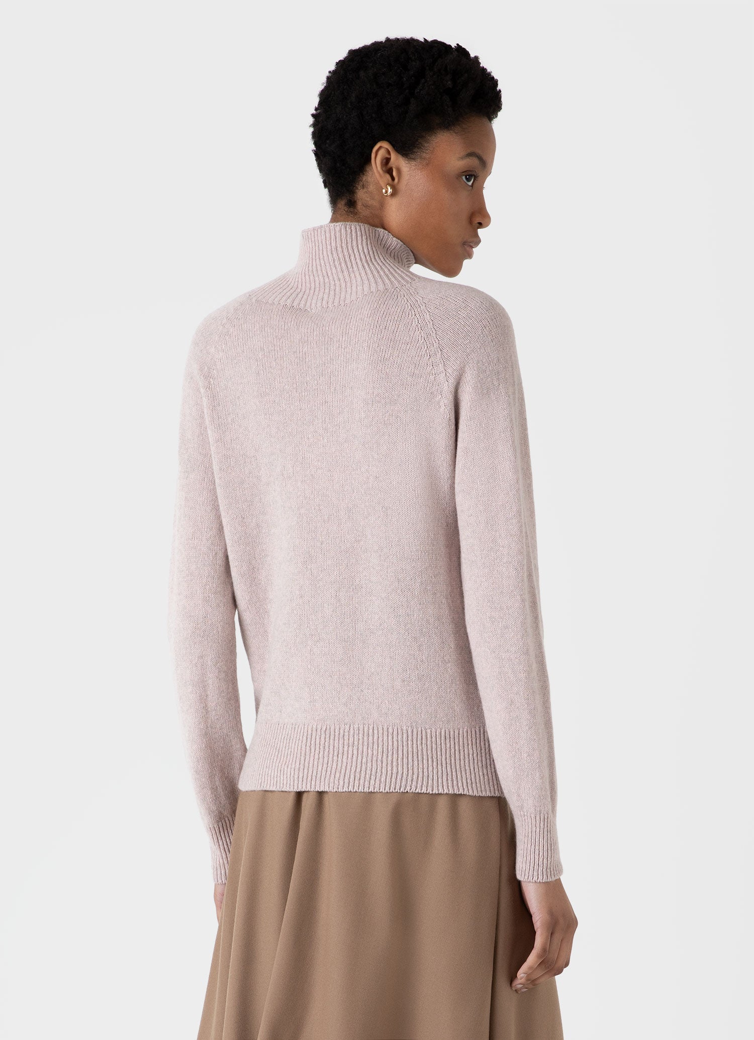 Women's Lambswool Funnel Neck Jumper in Pale Pink Twist