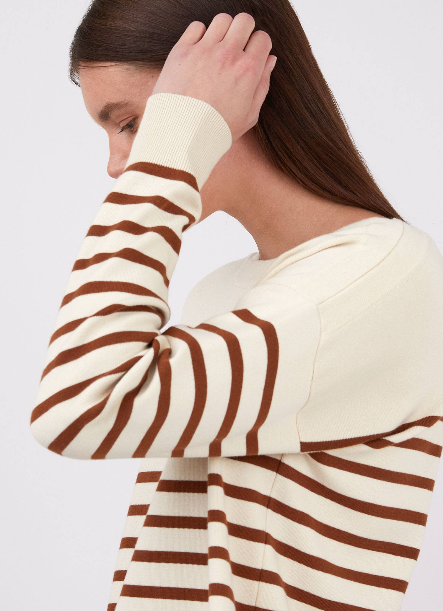 Women's Breton Stripe Jumper in Ecru/Gingerbread