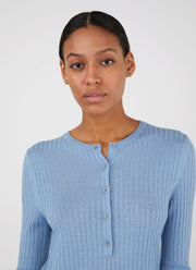 Women's Merino Silk Henley in Blue Mist