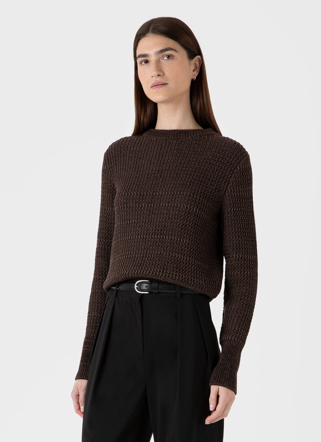 Women's Cotton Stitch Jumper in Coffee Twist