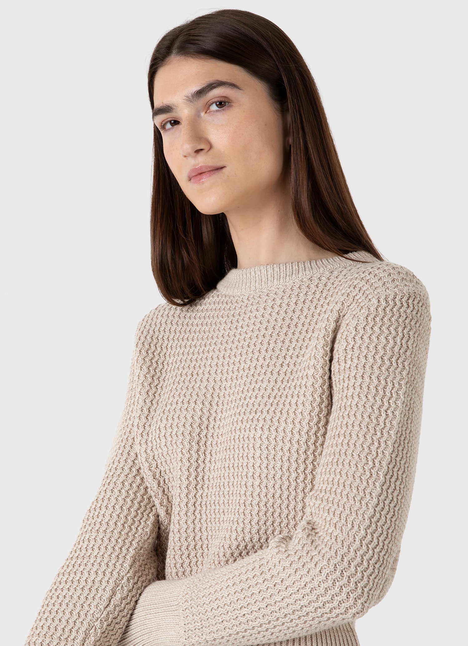 Women's Cotton Stitch Jumper in Ecru Twist