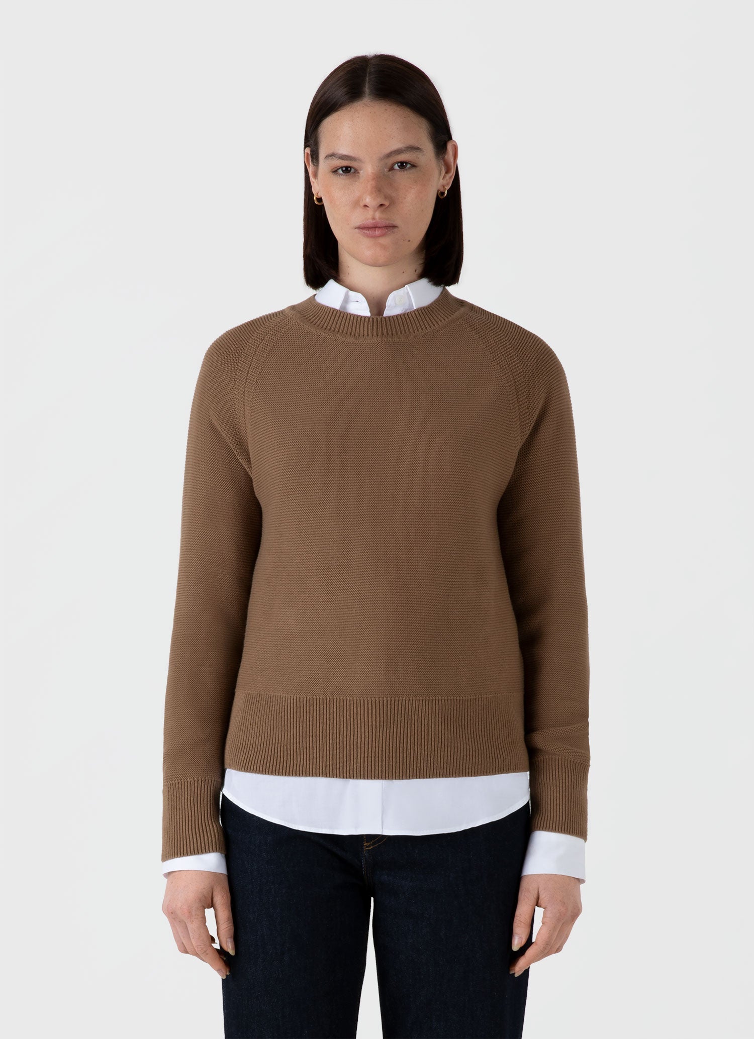 Women's Textured Cotton Jumper in Almond