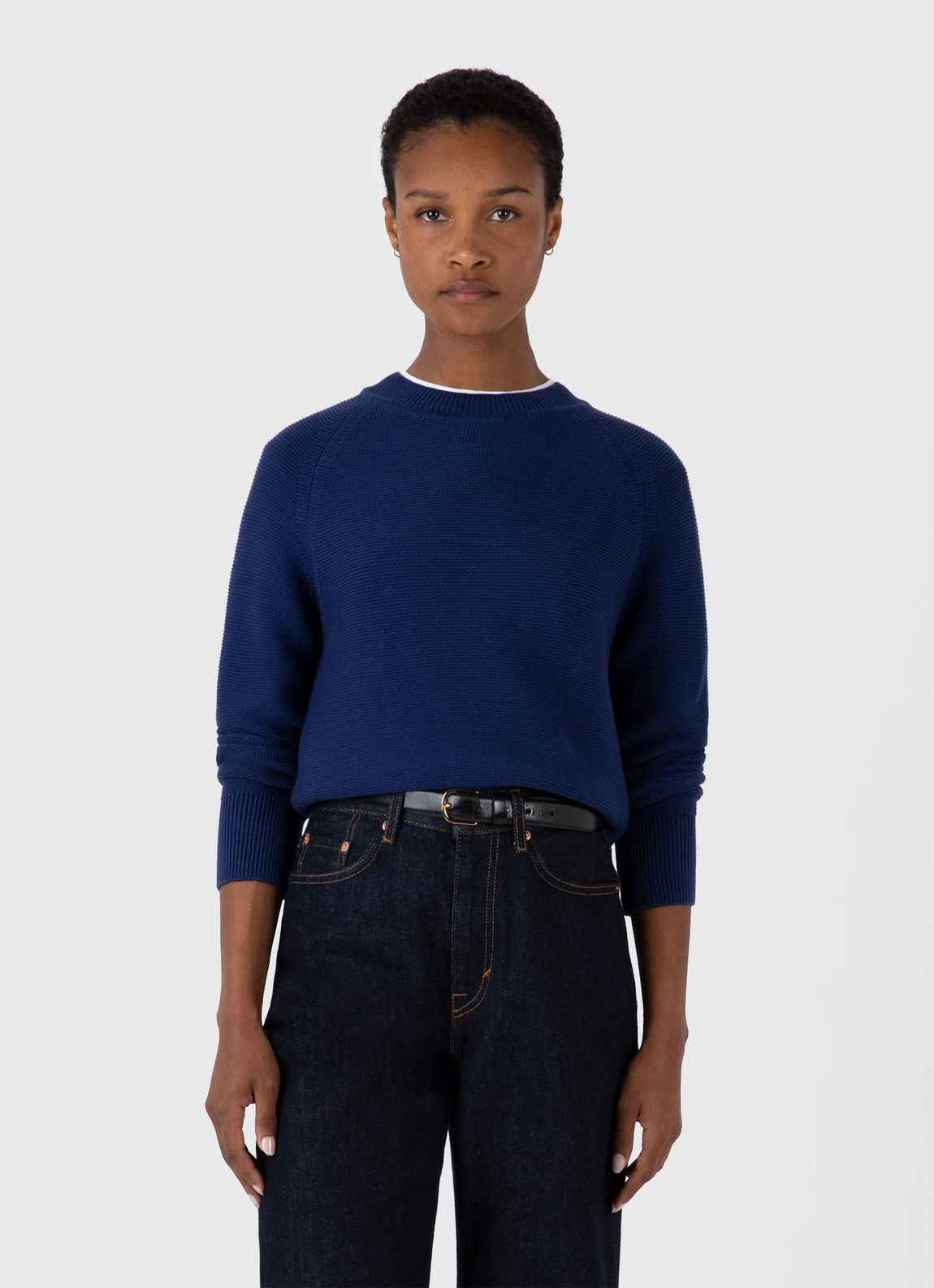 Women's Textured Cotton Jumper in Ink Blue