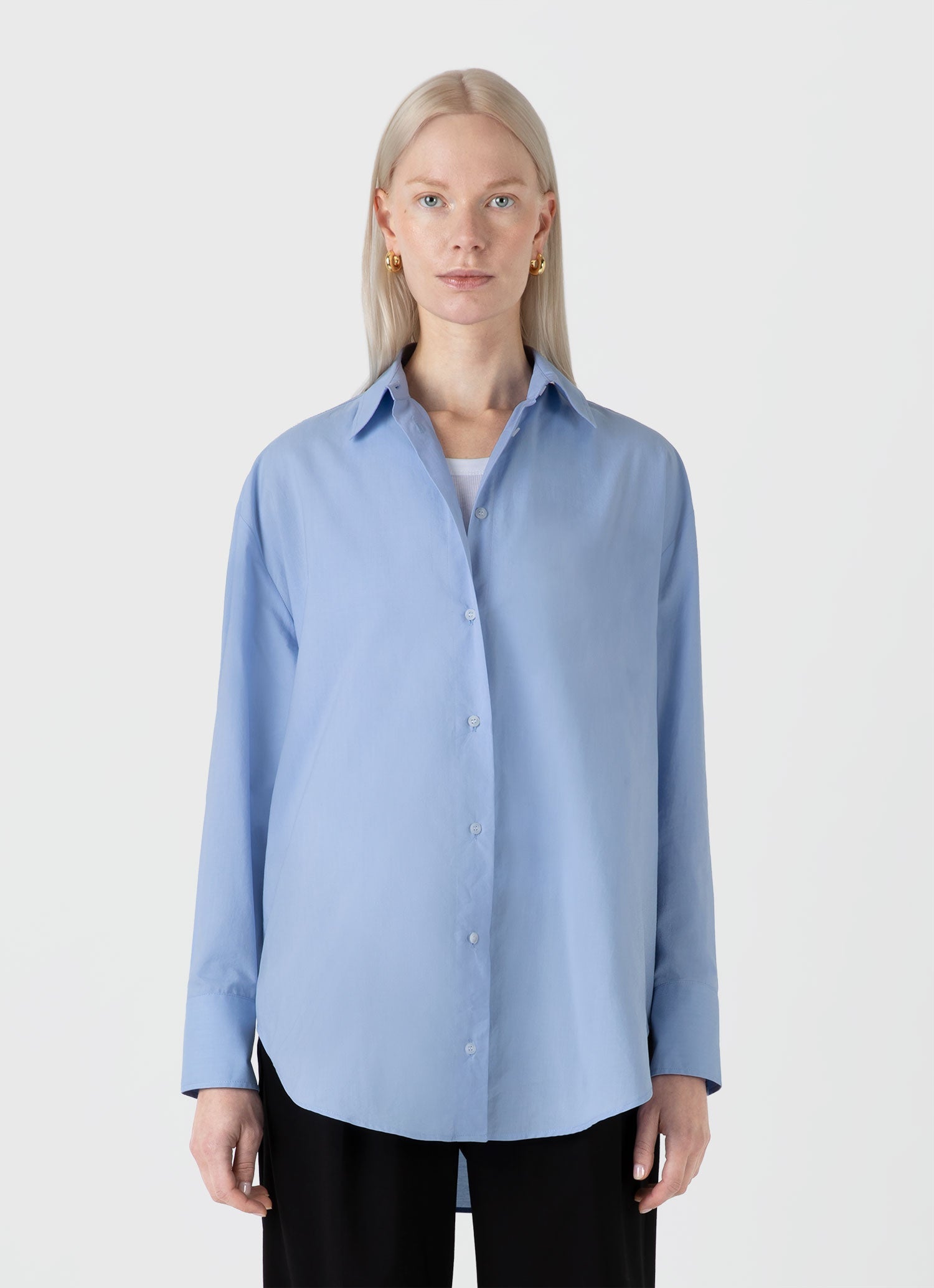 Women's Oversized Cotton Poplin Shirt in Mid Blue