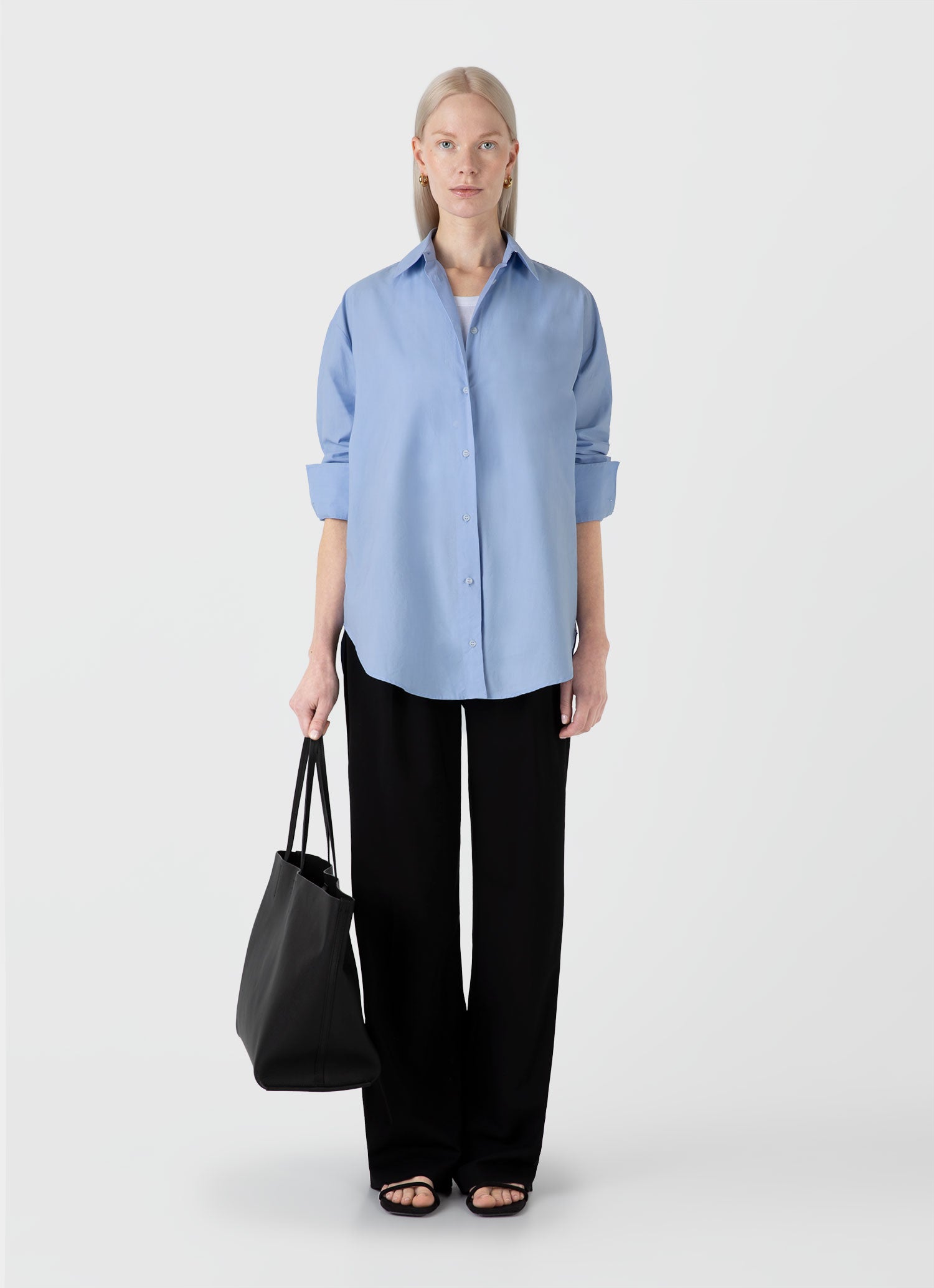 Women's Oversized Cotton Poplin Shirt in Mid Blue