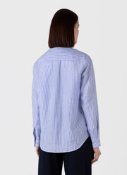 Women's Linen Shirt in Blue/White