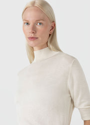 Women's Mulberry Silk Mock Neck Top in Ecru