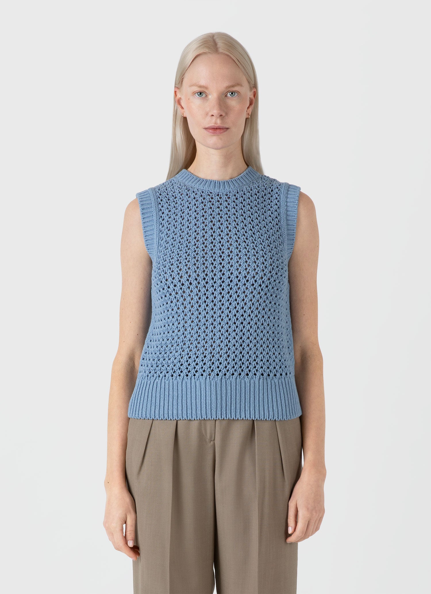 Women's Chunky Cotton Stitch Vest in Light Blue