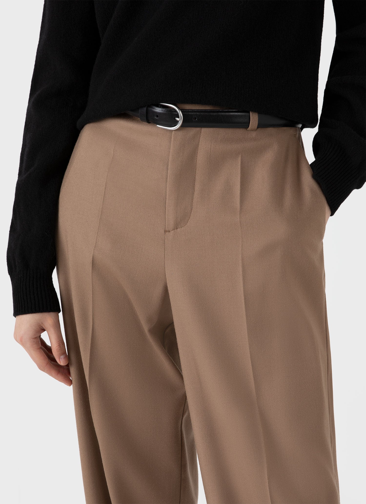 Women's Wool Flannel Trouser in Light Camel