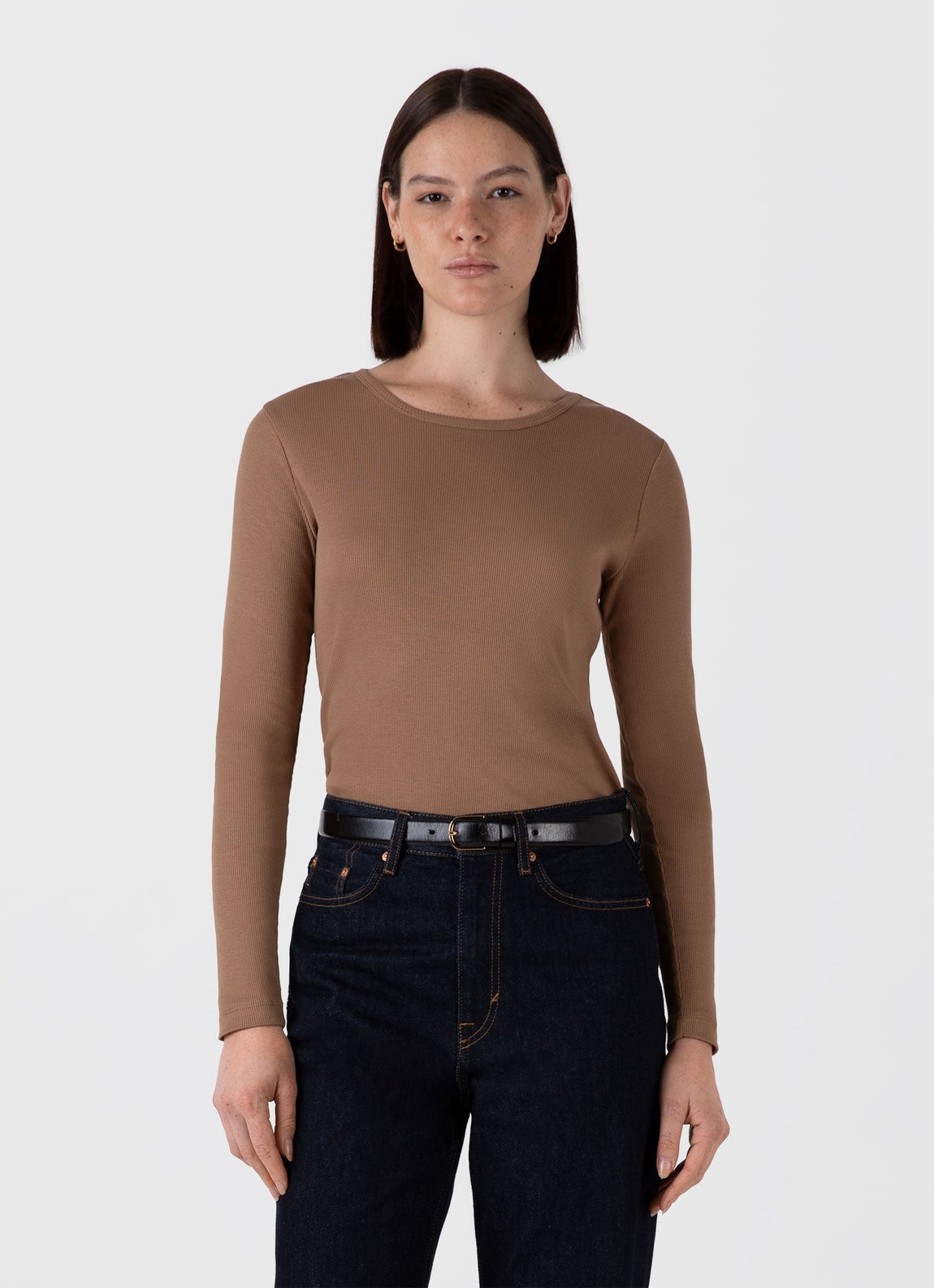 Women's Long Sleeve Ribbed T-shirt in Almond