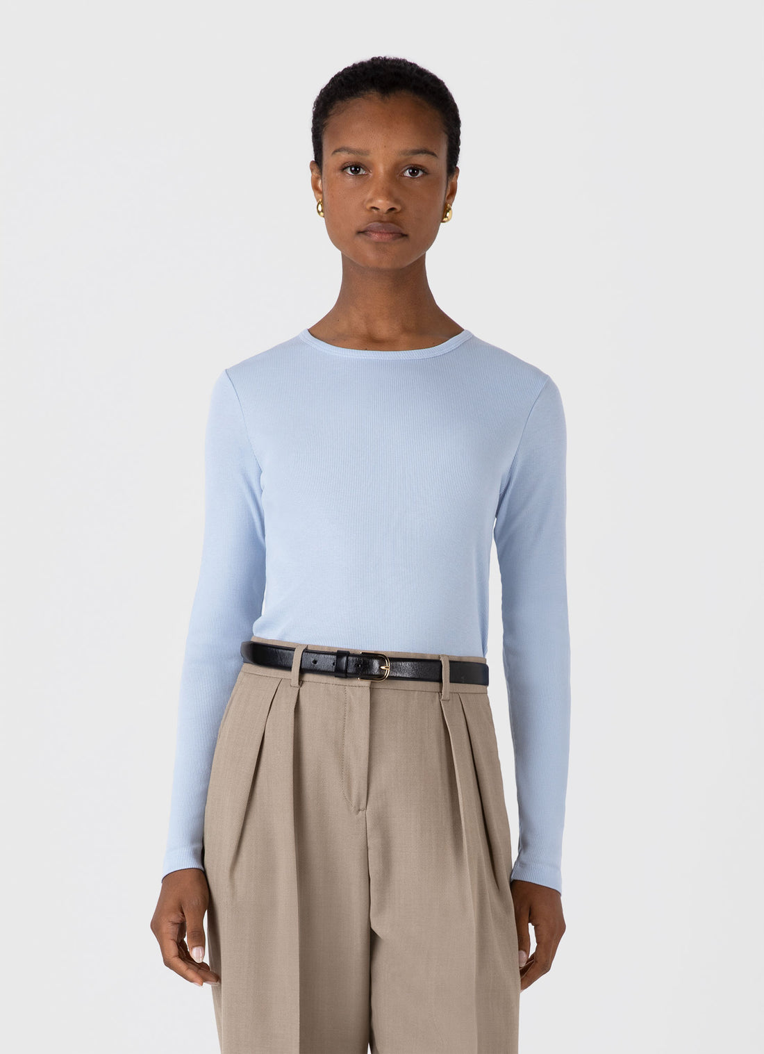 Women's Long Sleeve Ribbed T-shirt in Blue Mist