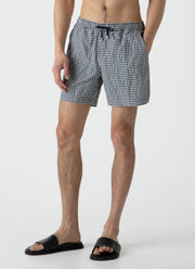 Men's Drawstring Swim Shorts in Navy Gingham